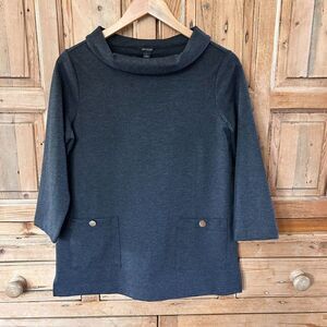 Ann Taylor Small Gray Cowl Neck Blouse 3/4 Sleeves‎ Pockets Shirt Top